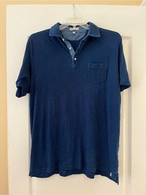 Peter Millar Indigo Short-Sleeve Polo with Chest Pocket